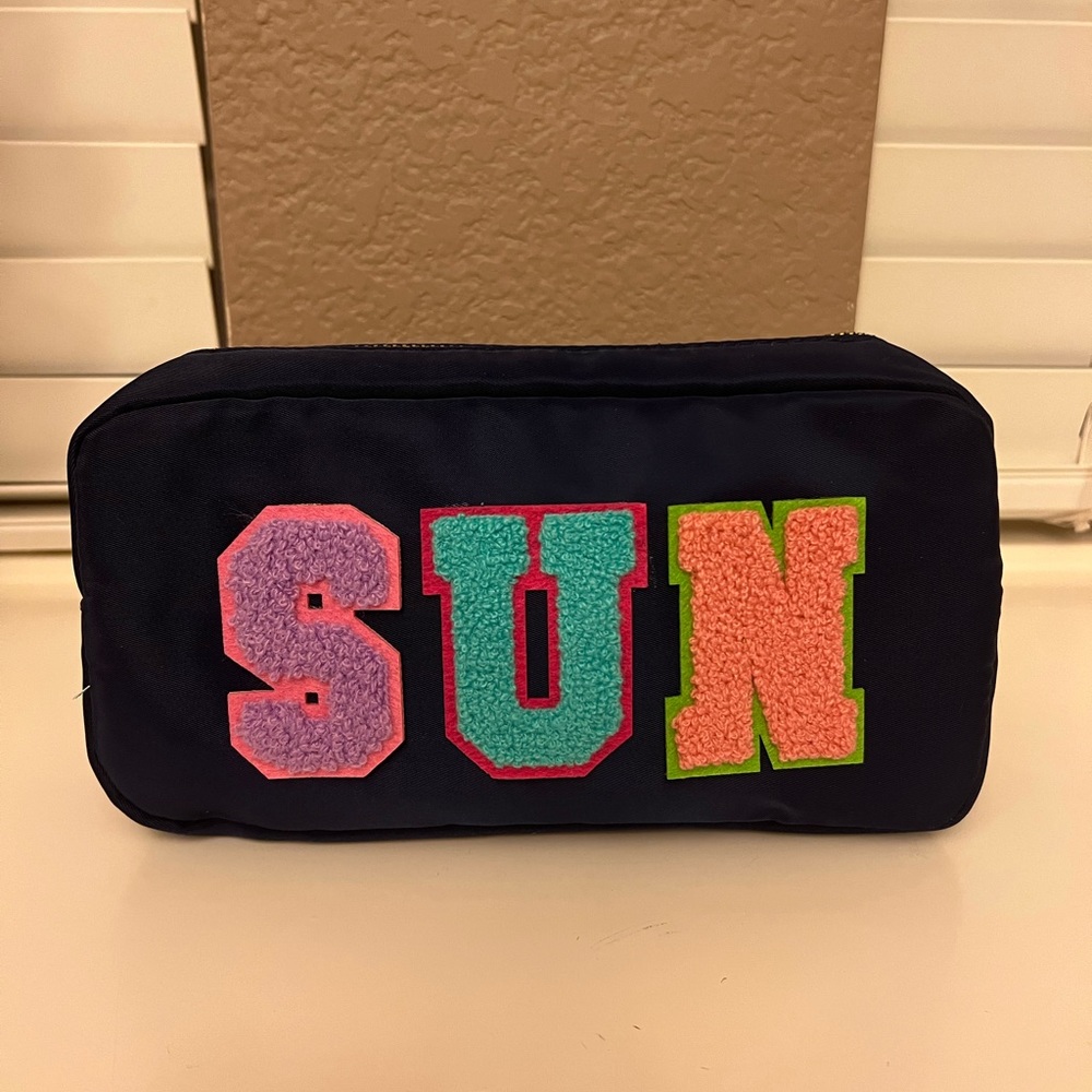 Varsity Patched Navy Nylon Makeup Bag
